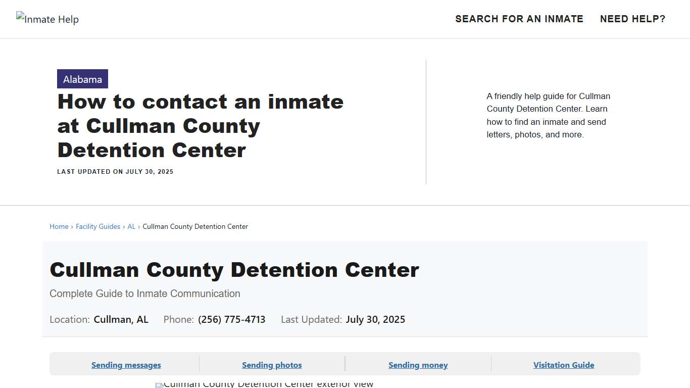 How to contact an inmate at Cullman County Detention Center - Inmate Help
